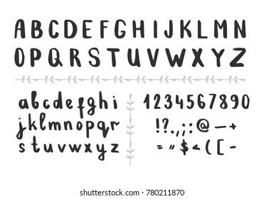 Hand drawn brush letters. Vector font. Isolated.