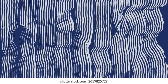 Linha de pincel desenhada à mão abstrato padrão de listras verticais, Japonês e escultura de madeira étnica, tecendo fundo de textura em branco e azul, gráfico mínimo para têxtil, tapete, decoração