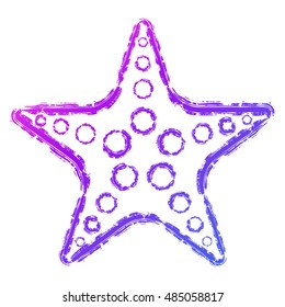 Hand drawn brush line chalk gradient starfish on white background