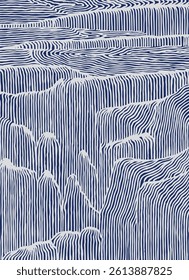 Hand drawn brush lines abstract waterfall pattern, Japanese and ethnic wood carving, line art texture background graphic for textile, carpet, decoration