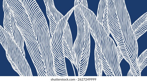 Hand drawn brush lines abstract foliage background, Japanese and ethnic wood carving, engraving texture pattern, simple plant graphic for textile, carpet, decoration