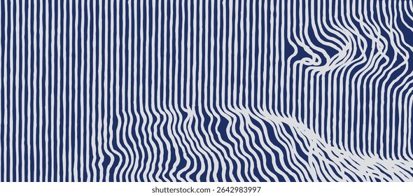 Linhas de pincel desenhadas à mão abstrato frouxamente fio tecido padrão, Japonês estilo criativo listras fundo em branco e azul, gráfico simples para têxtil, tapete