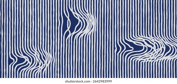 Linhas de pincel desenhadas à mão abstrato frouxamente fio tecido padrão, Japonês estilo criativo listras fundo em branco e azul, gráfico simples para têxtil, tapete