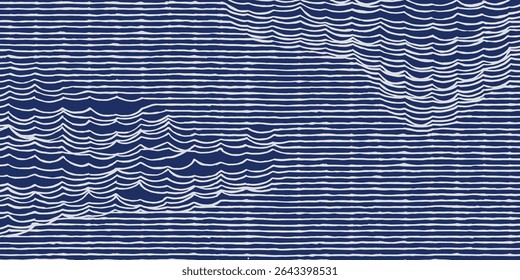 Linhas de pincel desenhadas à mão abstrato tecido frouxamente tecido fio padrão em branco e azul, fundo de textura de cesta japonesa, gráfico simples para têxtil, tapete, decoração