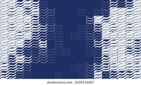 Hand drawn brush lines abstract waves and water grid motif, Japanese, ethnic wood carving, handcrafted texture background, creative nature pattern for textile, carpet, decoration