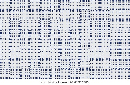 Hand drawn brush lines pattern with abstract white grid lines on a indigo blue background. A modern, textured design inspired by ikat and shibori, perfect for fabric and decor