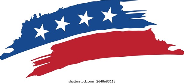 Hand drawn, brush painted USA flag design. Grunge style American flag for patriot event. Transparent PNG and vector illustration.
