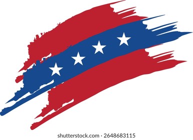 Hand drawn, brush painted USA flag design. Grunge style American flag for patriot event. Transparent PNG and vector illustration.