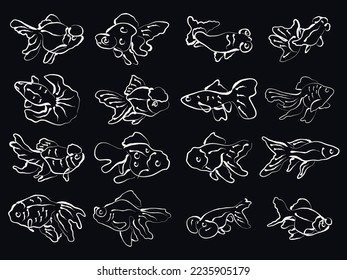 pincel dibujado a mano pintar caligrafía peces dorados clipart ilustración .koi contorno de peces conjunto de iconos