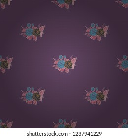 Hand drawn brush painting roses. Trendy floral background. Vector seamless ink pattern with abstract flowers in purple, gray and pink colors.