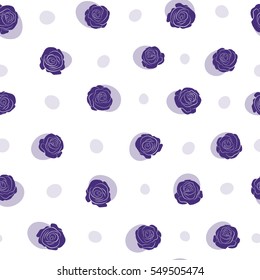 Hand drawn brush painting roses. Trendy floral background. Vector seamless ink pattern with abstract flowers in violet colors.