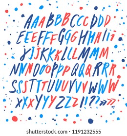 Hand drawn brush pen ABC letters big set. Bright doodle style vector font for your design.