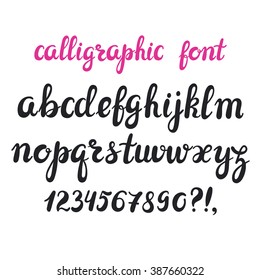 Hand drawn brush pen calligraphy cursive font. Modern hand drawn alphabet. Isolated letters on white . 