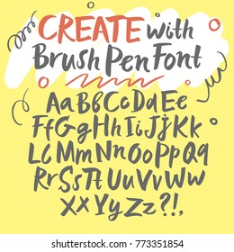 Hand drawn brush pen calligraphy vector ABC letters. Upper and lower case. Artistic paintbrush font. Beautiful typeface for your design.