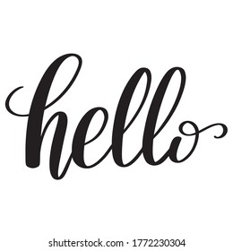 Hand drawn Brush pen Hello sign lettering. Calligraphic hand written hello script.