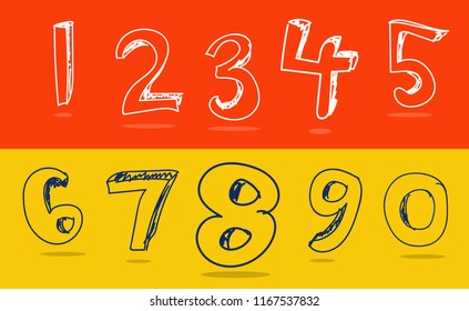 Hand drawn brush pen vector of numbers in cartoon style. Artistic font for your design.