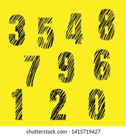 Hand drawn brush pen vector of numbers in cartoon style. Artistic font for your design. 