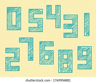 Hand drawn brush pen vector of numbers in cartoon style. Artistic font for your design.