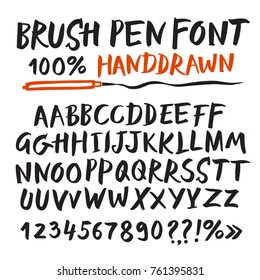 Hand drawn brush pen vector ABC letters set. Including figures. Artistic font for your design.
