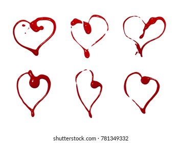 Hand drawn brush pink and gold isolated heart on white background. Vector romantic abstract illustration for valentine's day. Set decorative sketched icon for design, greeting card, scrapbook, print
