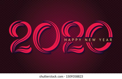 Hand drawn brush red lettering 2020 for you design Happy New Year card, vector illustration.
