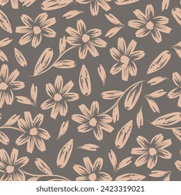 Hand drawn brush sketch Blooming floral background. Botanical seamless pattern vector illustration,Design for fashion , fabric, textile, wallpaper