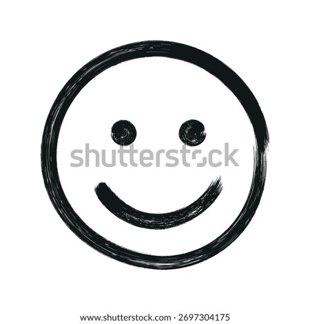 Hand Drawn Brush Smiley Face Icon . Black Brush Stroke Happy Emoji . Minimal Artistic Smile Symbol for Design And Branding.