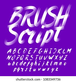 Hand drawn brush stroke alphabet. Uppercase and lowercase. Letters and numbers. Stock vector typeface.