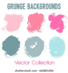 Hand drawn brush stroke backgrounds, pink and blue paint dabs isolated on white set. Fashionable design elements vector collection. Ink stains, watercolor paint texture. Glamour brushstroke splashes.