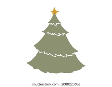 Hand drawn brush stroke Christmas tree with star isolated  on png or transparent  background. Graphic resources for New Year, Birthdays and luxury card. Vector illustration 