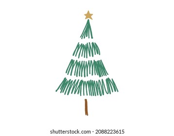 Hand drawn brush stroke Christmas tree with star isolated  on png or transparent  background. Graphic resources for New Year, Birthdays and luxury card. Vector illustration 