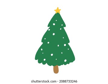 Hand drawn brush stroke Christmas tree with star isolated  on png or transparent  background. Graphic resources for New Year, Birthdays and luxury card. Vector illustration 