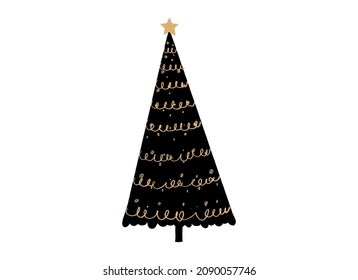 Hand drawn brush stroke Christmas tree with star isolated  on png or transparent  background. Graphic resources for New Year, Birthdays and luxury card. Vector illustration 