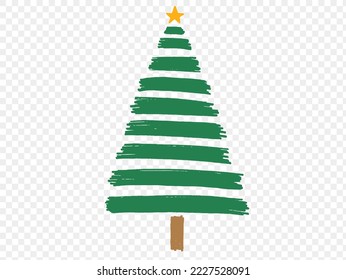 Hand drawn brush stroke Christmas tree with star isolated  on png or transparent  background. Graphic resources for New Year, Birthdays and luxury card. Vector illustration 