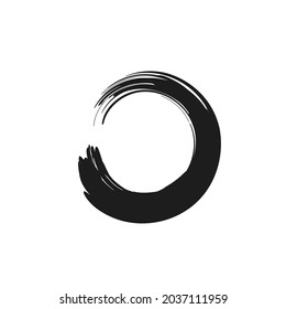Handgezeichneter Pinselstrich, einzeln auf Weiß. Vektorgrafik. Enso Zen Symbol. Handgemalt Kalligraphieelement. Abstrakte Aquarellfarben, runde Form. Enso-Symbol, Logo-Element-Design