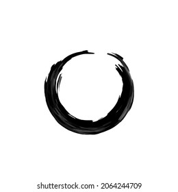 Hand drawn brush stroke circle isolated on white. Vector illustration. Enso zen symbol. Hand painted calligraphy element. Abstract watercolor round shape. Enso symbol, logo element design