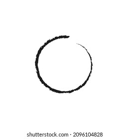 Hand drawn brush stroke circle isolated on white. Vector illustration. Enso zen symbol. Hand painted calligraphy element. Abstract watercolor round shape. Enso symbol, logo element design