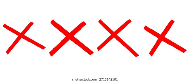 Hand drawn brush stroke cross mark. Hand drawn Doodle cross, ban, refusal. Marker sketch. Strikethrough text and important objects. Stock vector illustration isolated on white background.