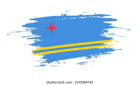Hand drawn brush stroke flag of Aruba. Creative national day hand painted brush illustration on white background