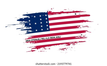 Bandera de pincel dibujado a mano del atolón de Bikini. Ilustración creativa de pincel pintado con la mano del día en el fondo blanco