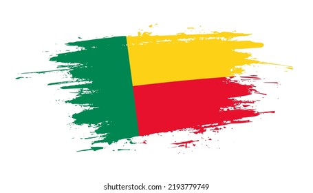 Bandera de pincel dibujado a mano de Benín. Ilustración creativa de pincel pintado con la mano del día en el fondo blanco