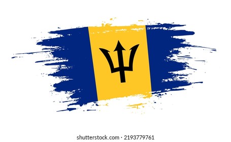 Hand drawn brush stroke flag of Barbados. Creative national day hand painted brush illustration on white background