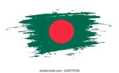 Hand drawn brush stroke flag of Bangladesh. Creative national day hand painted brush illustration on white background