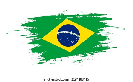 Bandera de pincel dibujado a mano de Brasil. Ilustración creativa de pincel pintado con la mano del día en el fondo blanco