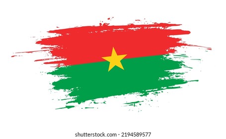 Hand drawn brush stroke flag of Burkina Faso. Creative national day hand painted brush illustration on white background