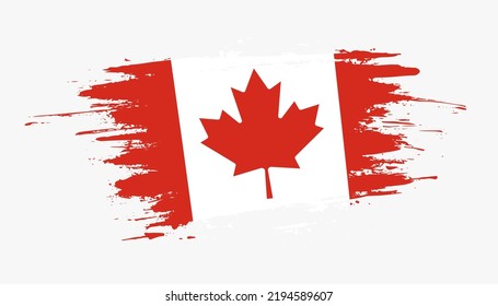 Hand drawn brush stroke flag of Canada. Creative national day hand painted brush illustration on white background