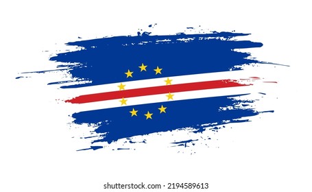 Hand drawn brush stroke flag of Cape Verde. Creative national day hand painted brush illustration on white background