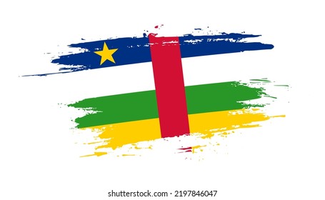Hand drawn brush stroke flag of Central African Republic. Creative national day hand painted brush illustration on white background