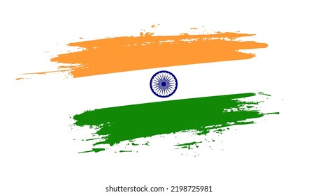 Hand drawn brush stroke flag of India. Creative national day hand painted brush illustration on white background