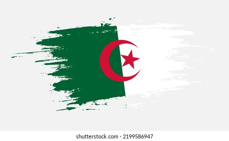 Hand drawn brush stroke flag of Algeria. Creative national day hand painted brush illustration on white background